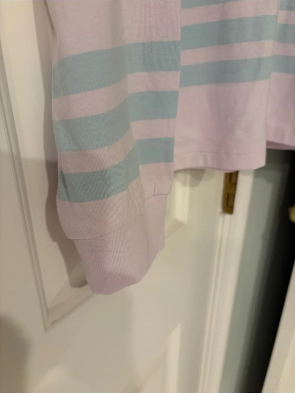 J. Crew Lavender and Pale Blue Striped Rugby Polo with White Collar
